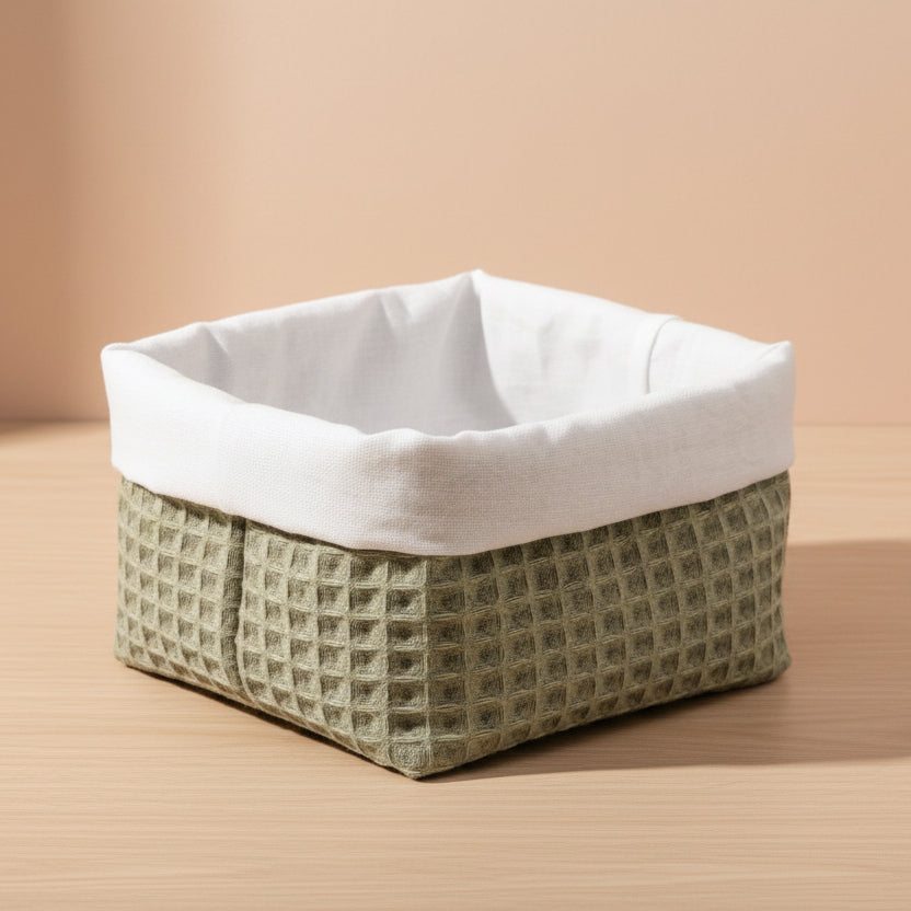 Petit panier de rangement réversible en nid d’abeille – 10 x 10 cm Sauge