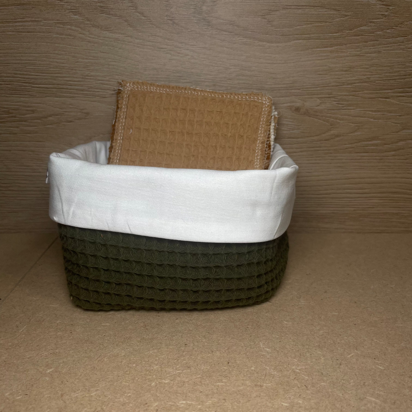 Lot panier démaquillant n° 3- Kaki & Nid d'abeille