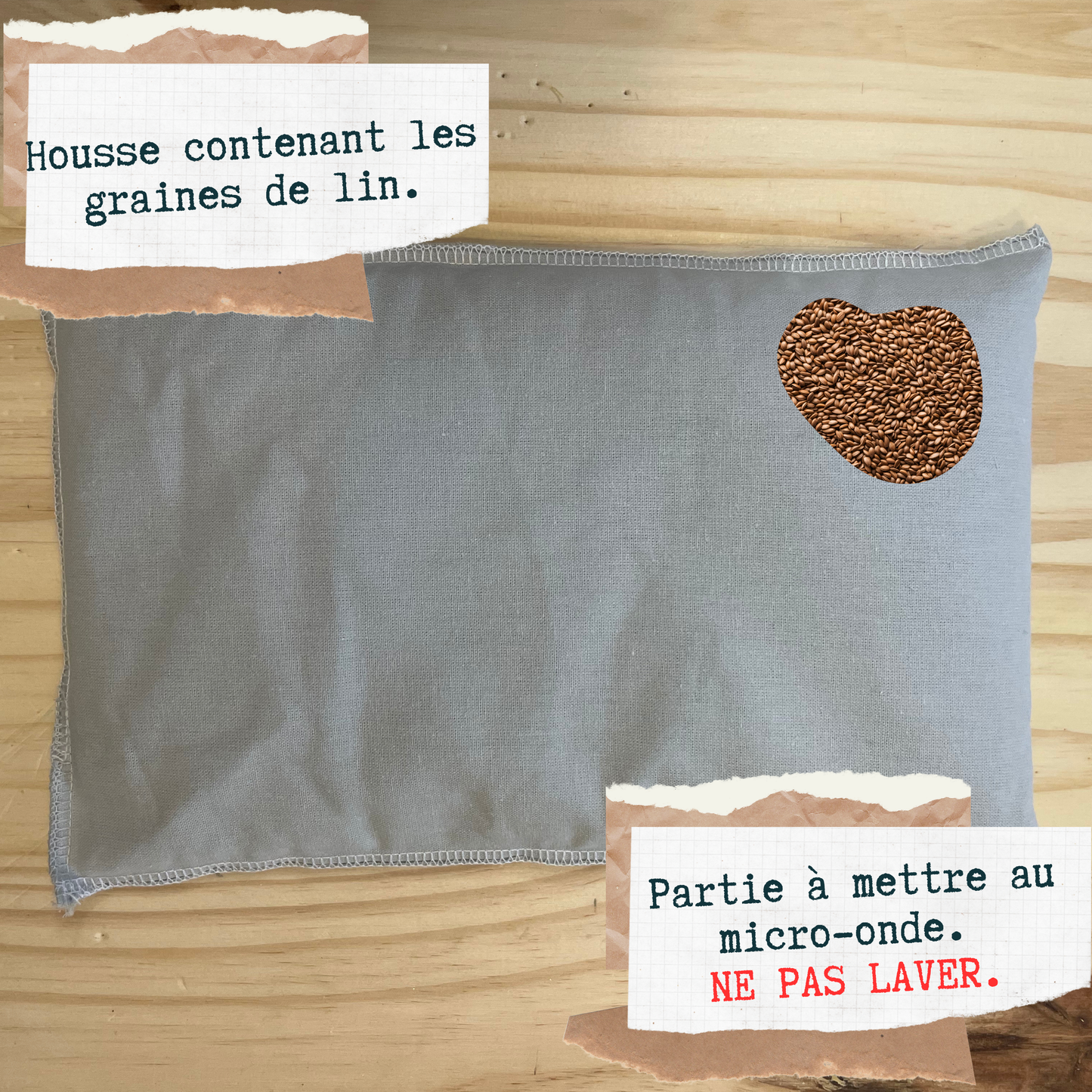 ❤️ Bouillotte sèche en graine de lin – Format Classique • Cœur