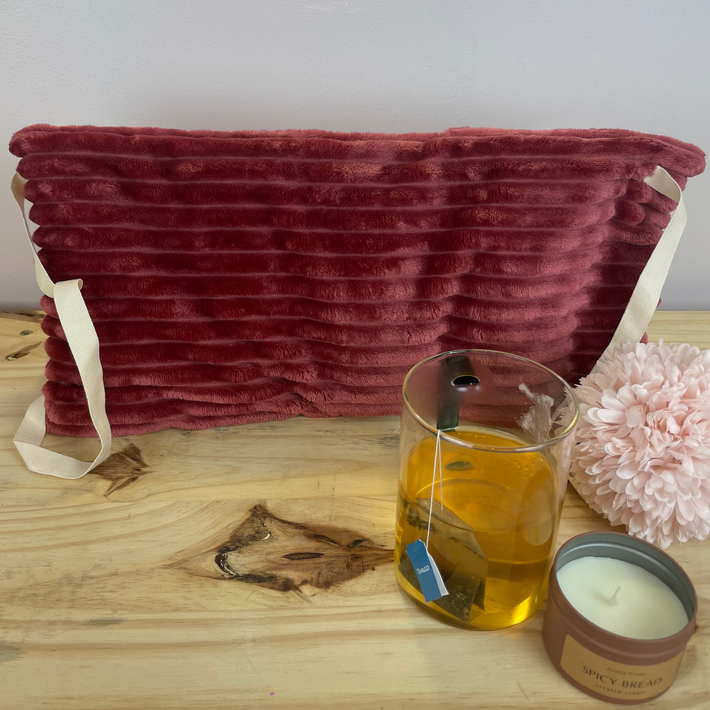 ❤️ Bouillotte sèche en graine de lin – Lombaire • Doudou rouge