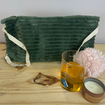 💚 Bouillotte sèche en graine de lin – Lombaire • Doudou verte